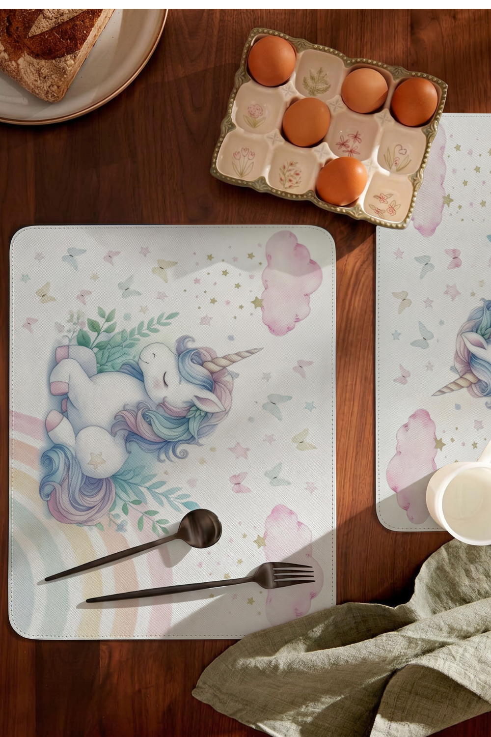 Unicorn Temalı Deri Amerikan Servis Méja Atelier