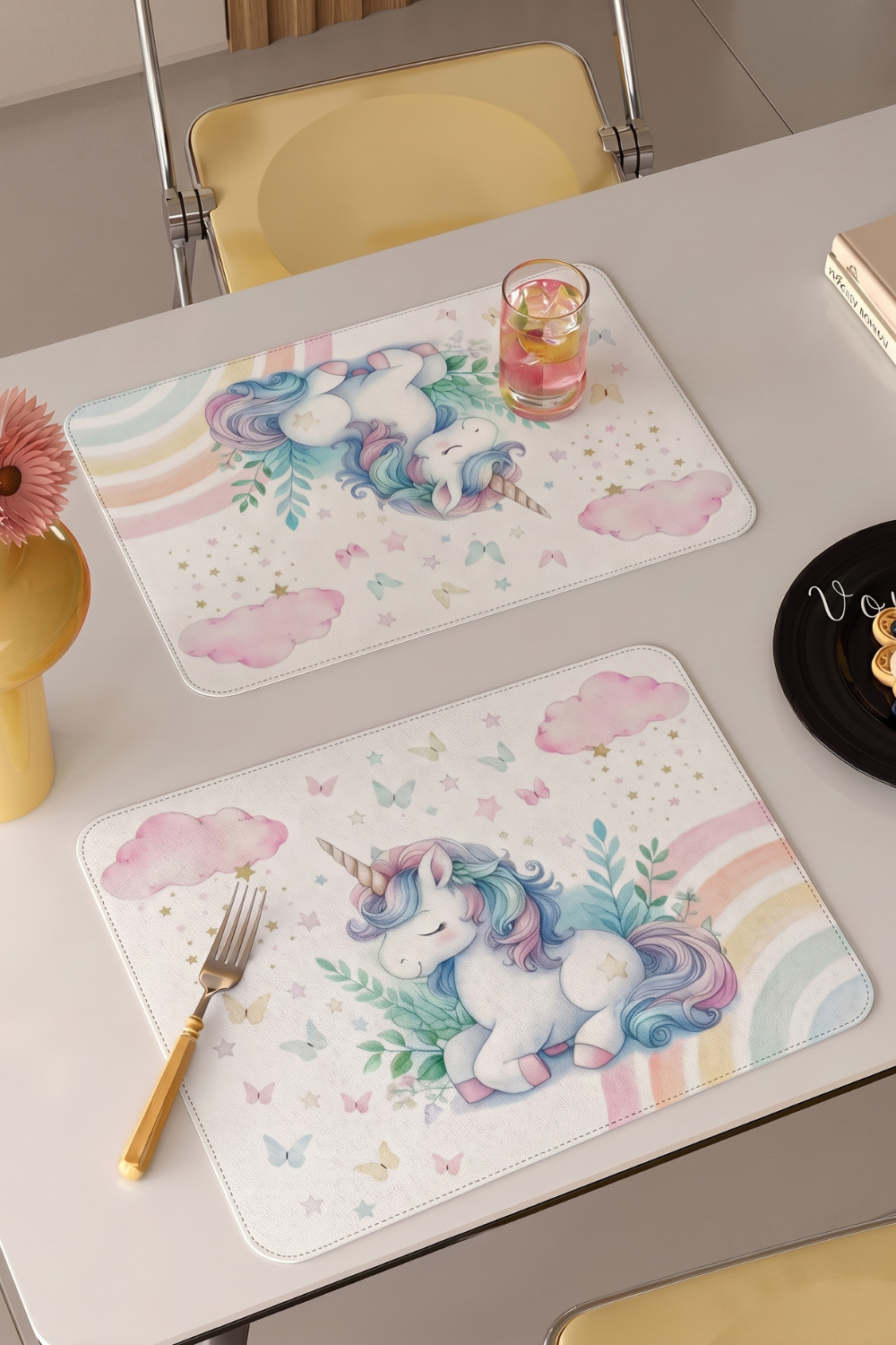 Unicorn Temalı Deri Amerikan Servis Méja Atelier